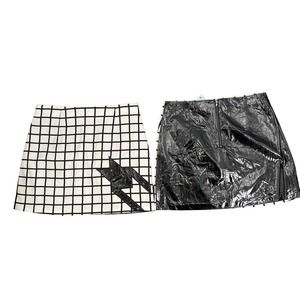 Do + Be Sz S Grid Fabric Front Vinyl Back Y2K Pencil Skirt Fully Lined NWT